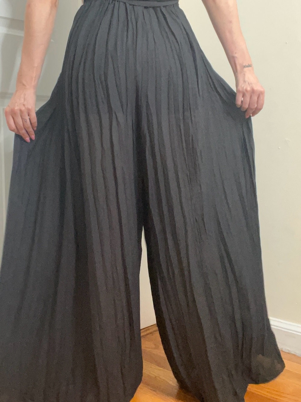 Express Wide-Leg Black Pleated Palazzo Pants - Picture 2 of 9